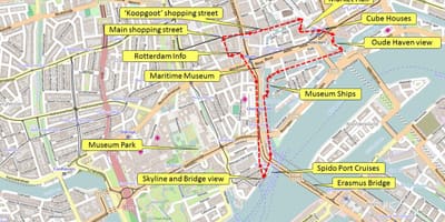 Карта на Ротердам пешеходна обиколка на 
